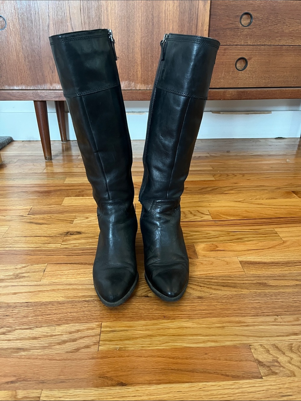 Franco Sarto Black Leather Knee-High Heeled Boots
